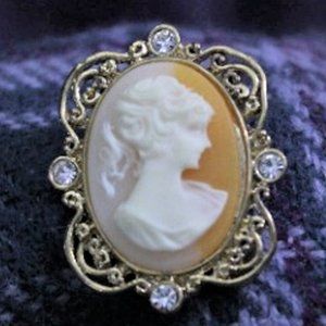 Gold-tone Resin Cameo with Rhinestone Accents